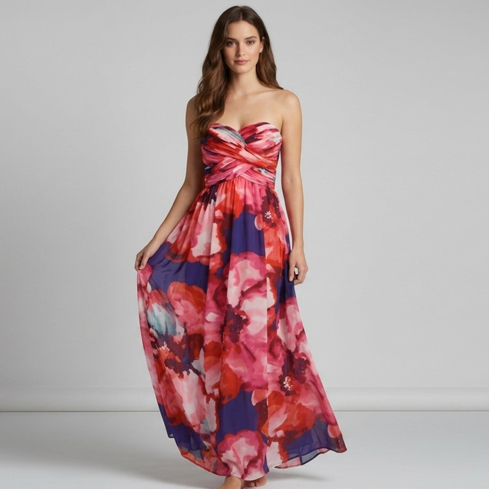 RALPH LAUREN Women's Strapless Floral Maxi Cocktail Dress Size 6